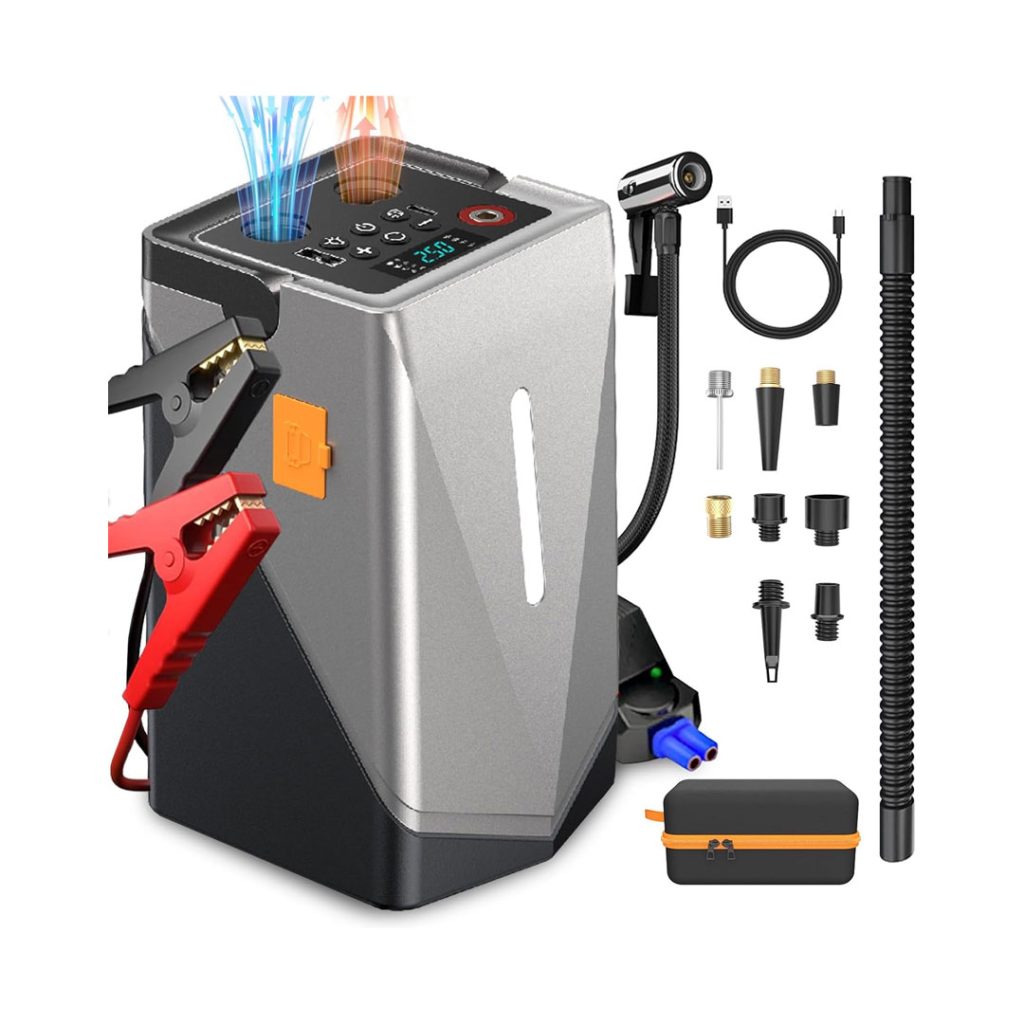 جامپ استارتر و پمپ باد چندکاره GF01 مناسب استارت خودروهای ۱۲ ولت