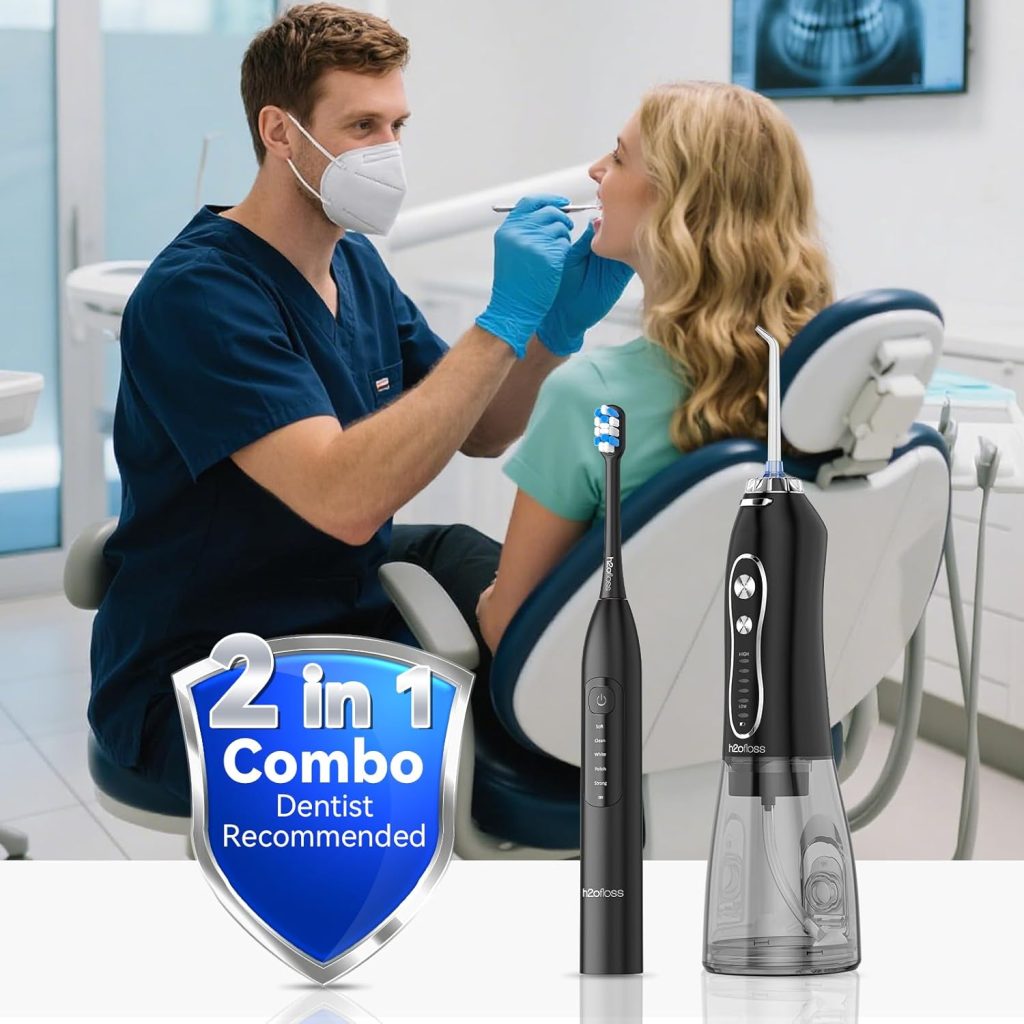 واتر فلوس و مسواک برقی H2ofloss HF‑6 BT‑02 پک دوکاره بهداشت دهان