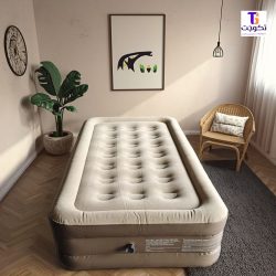 تشک بادی یک نفره به همراه پمپ باد شارژی سایز 100x190x40